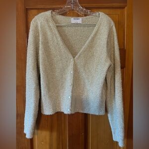 Old Navy Beige Sparkle Cropped Button Down V-neck Sweater